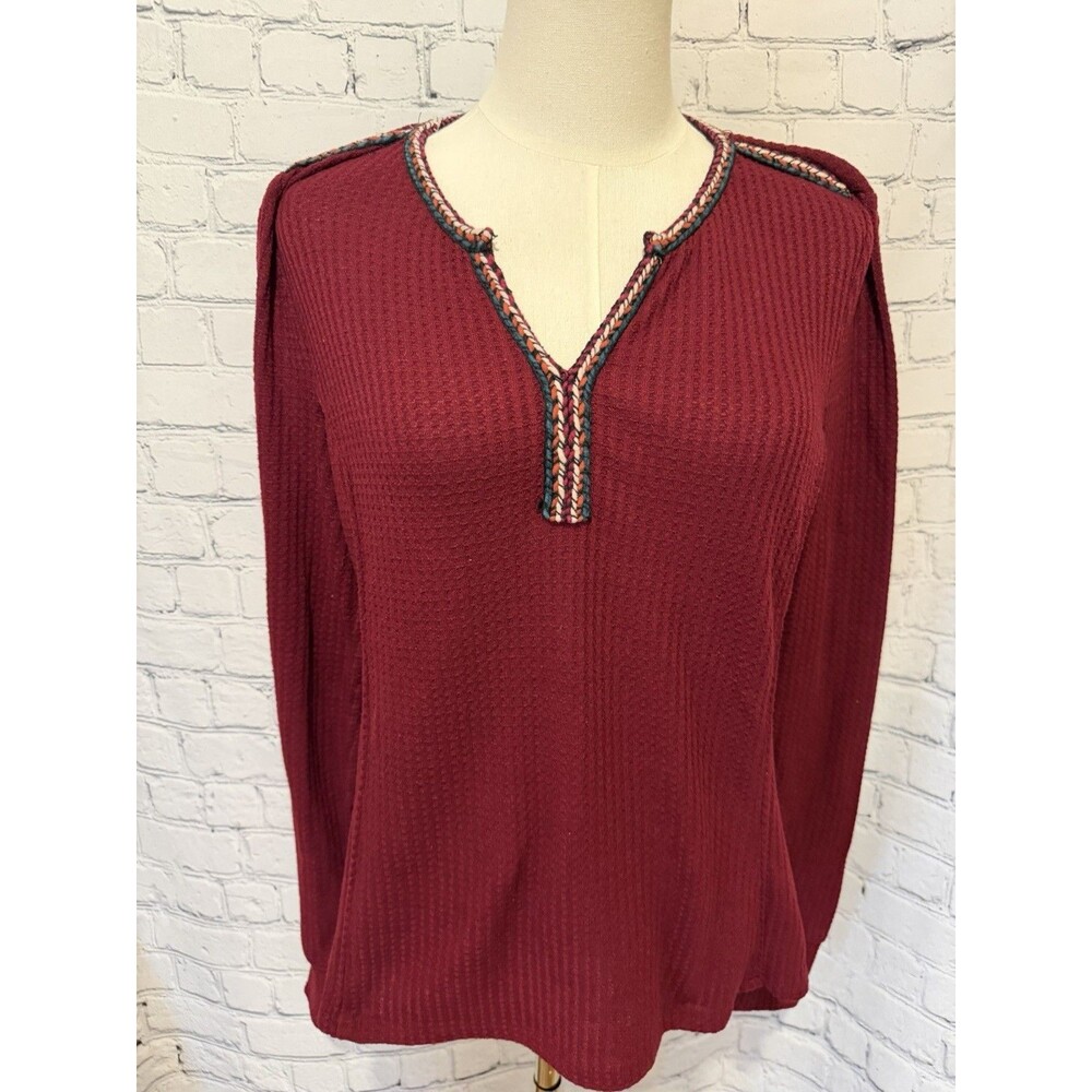 Daniel Rainn dR2 a maroon long sleeve waffle-knit thermal top size large